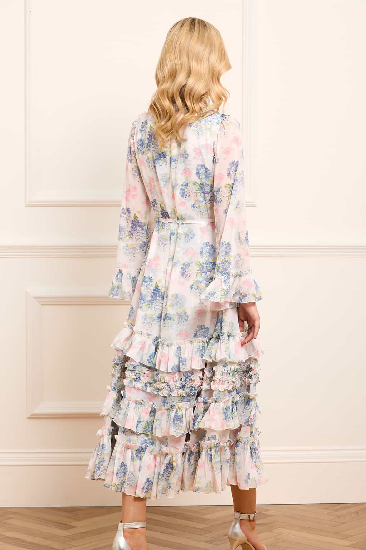 Hydrangea Chiffon Round Neck Ankle Gown