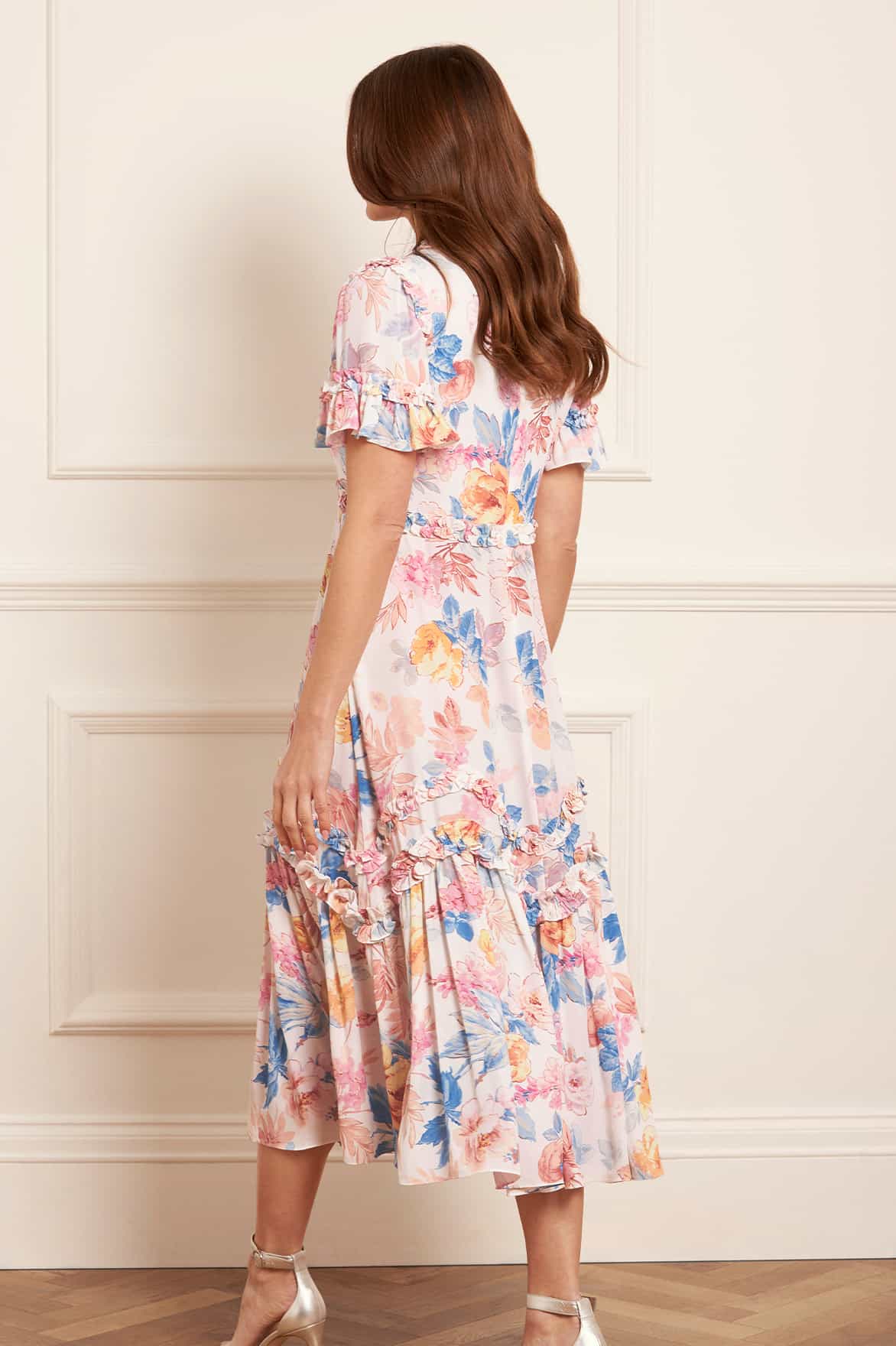 Mariannes Floral Satin V-Neck Ballerina Dress