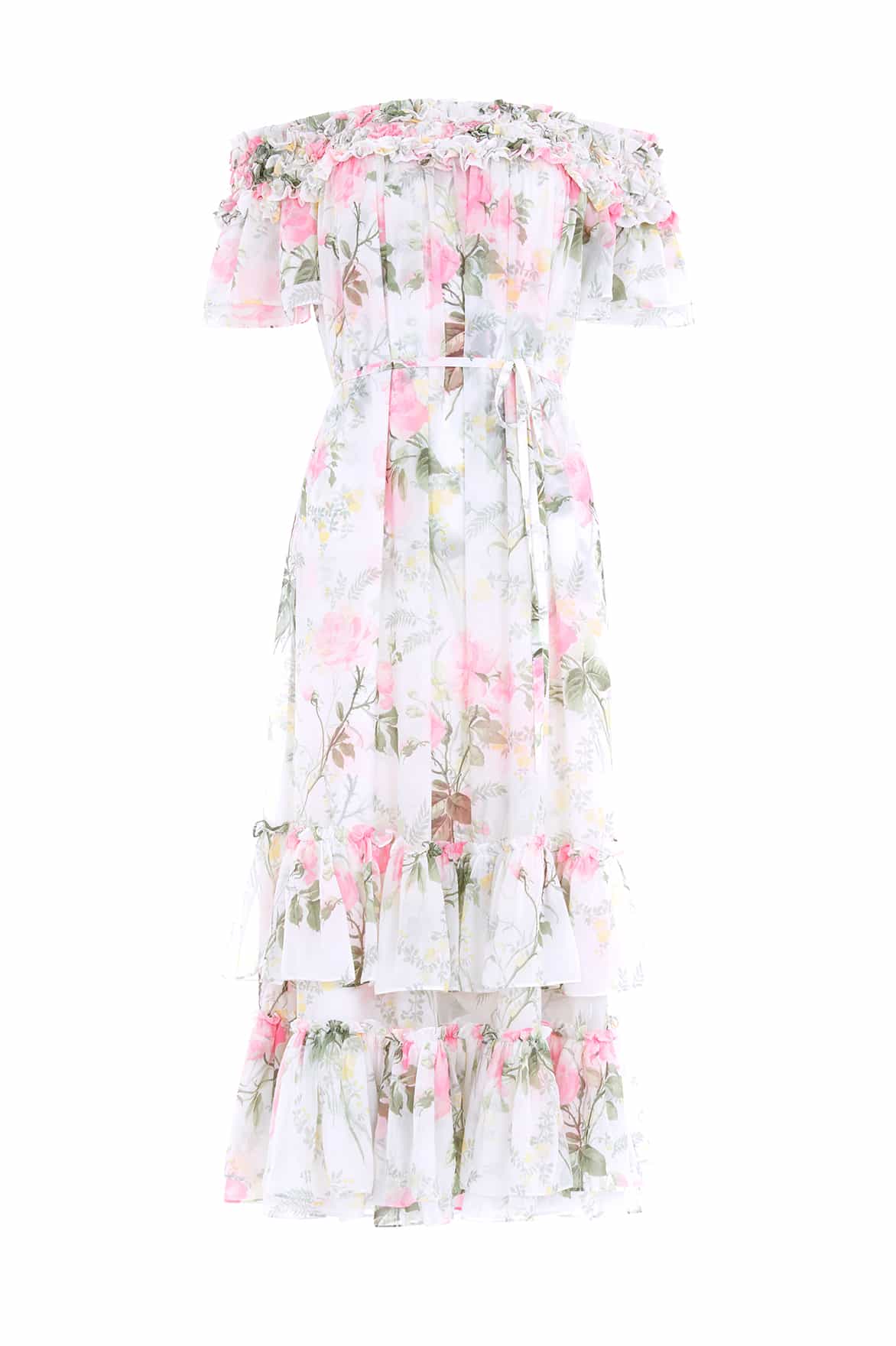 Rose Chiffon Off-Shoulder Ankle Gown